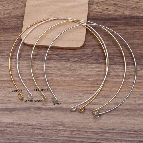10PCS 2mm Single Metal Wire Hair Headbands hair hoops with circles rings ends for handmade bridal Tiara Crown Silver/Golden