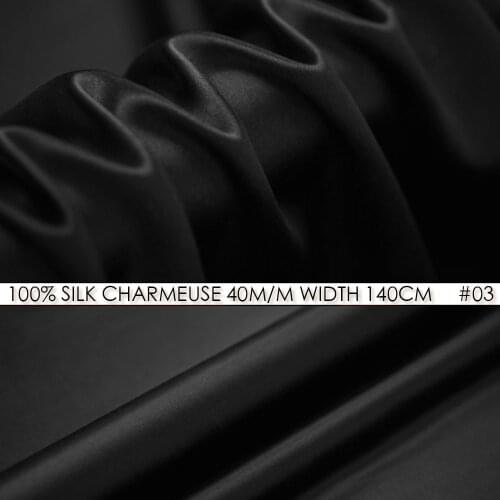 100% SILK CHARMEUSE SATIN Fabric 140cm width 40momme High Quality Men Suits Cloth Sewing Material Pure Black 03