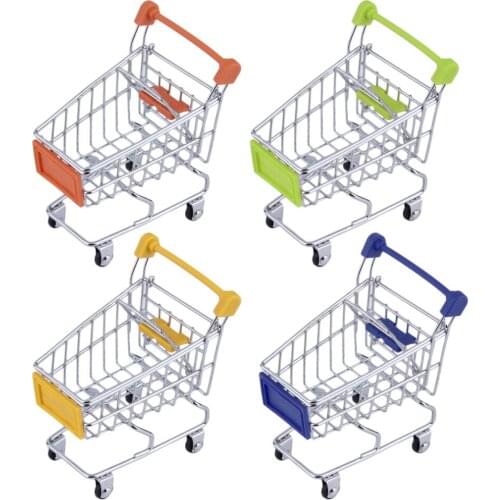 120pcs/lot Hot Fashion Mini Supermarket Hand Trolleys Mini Shopping Cart Desktop Decoration Storage Phone Holder Baby Toy New