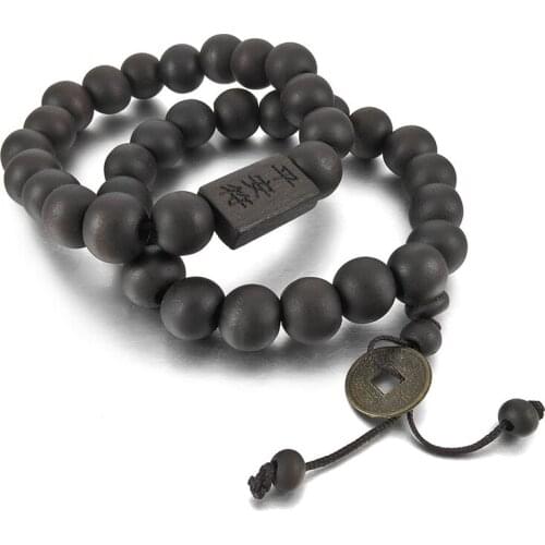 2 PCS 11mm Wood Cuff Link Cuff Bracelet Tibetan Buddhist Prayer Beads Buddha Prayer Amulet Coin September Elastic Man, Woman