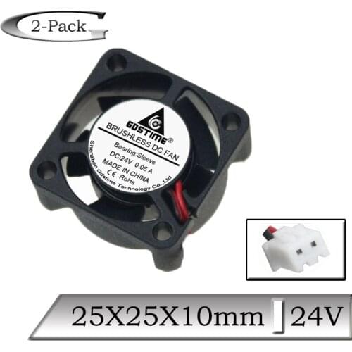 2 Pcs Gdstime 25x25x10mm 2510 Mini Cooling Fan 25mm 2.5cm 24V Brushless DC Cooler Radiator