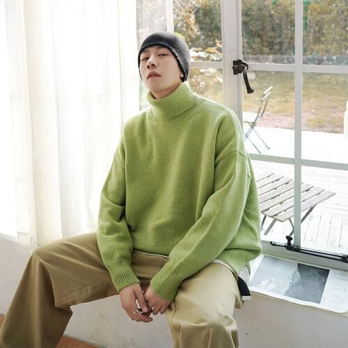 2020 Winter Mens Casual Wool Turtleneck Loose Solid Color Sweaters Homme Pullover Clothes Cashmere Knitting In Warm Coats M-2XL