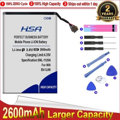 New Arrivals 2600mAh BV-5JW BV5JW BV 5JW Mobile Phone Battery for Nokia N9 N9-00 Lumia 800 800C Lumia800 Sun Sea Ray