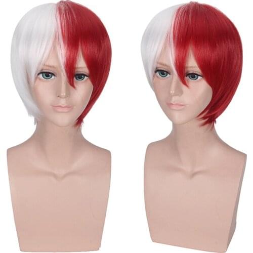 Anime My Hero Academia Cosplay Todoroki Shoto Wig White Red Stitching Color Heat Resistance Fibre Hair Costume Wigs C29363AD