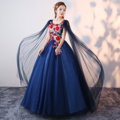 Freeship navy shoulder veil medieval dress Renaissance Gown queen Victorian/Marie Antoinette/ball gown/Colonial Belle Ball