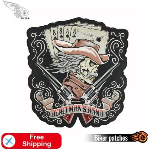 Dead Mans Poker Hand Large Embroidery Patch Cowboy Back of Jacket Iron on Applique Motorcycle Biker Morale DIY Cool Accessories