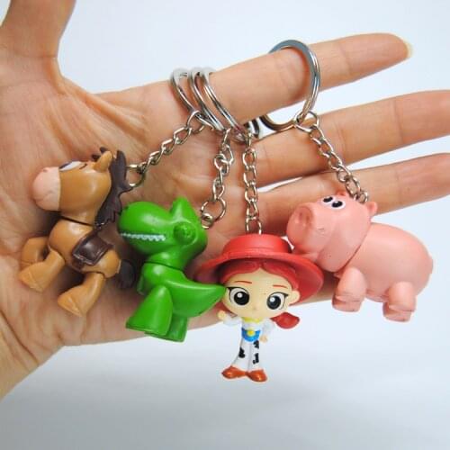 Disney Movie Toy Story 3 Keychains Woody Buzz Lightyear PVC Action Figure Keychain Jessie Woody KeyRing Toys for Children Gift