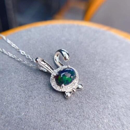 Black Opal LovelyRabbit Style Black Opal necklace pendant 100% Natural Black Opal pendants 925 sterling silver jewellery