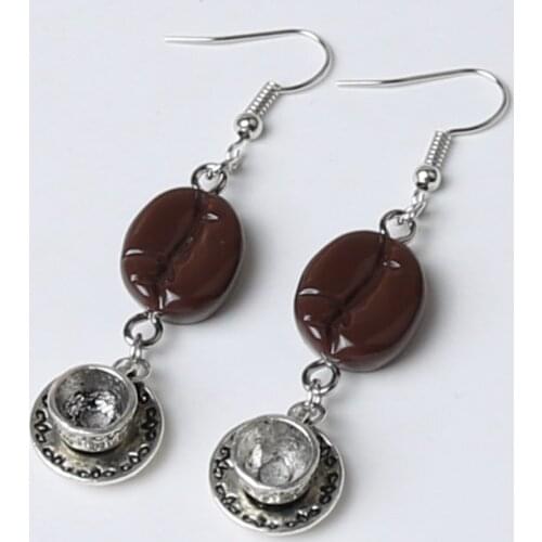 Coffee Beans EarringsCoffee Cup Earrings DIY Handmade Korean Fashion Creative Unique Dangle Earrings Jewelry Accessaries