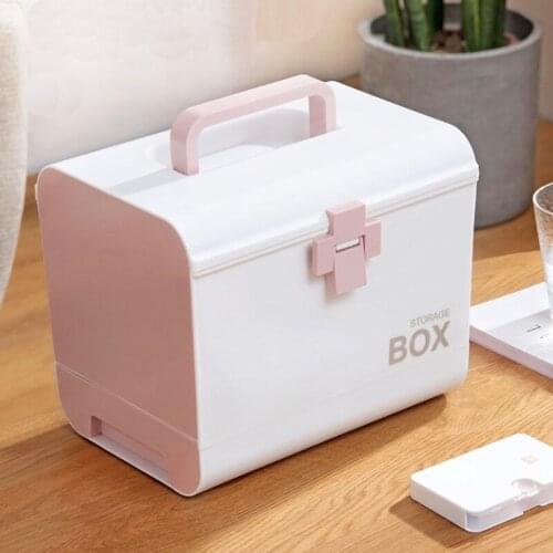 Medicine Box Portable First Aid Kit Storage Box Plastic Multifunctional Family Storage Organizer with Handle Large Capacity