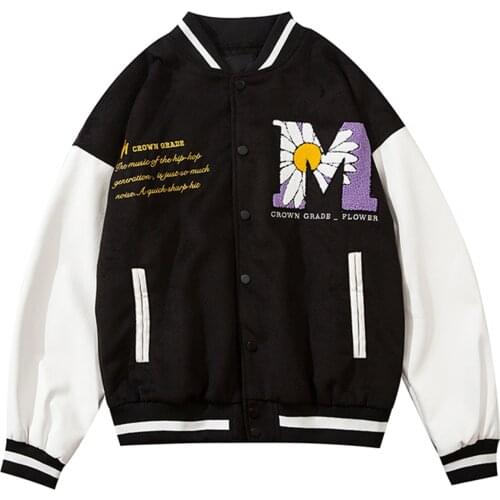 LACIBLE 2020AW Hip Hop Patchwork Button Jackets Mens Harajuku Streetwear Embroidery Daisy Bee Bomber Jacket Baseball Coats