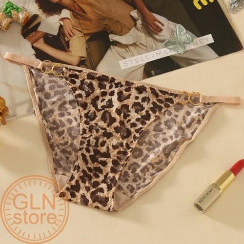 Hot Sale Women Underwear Panties Thin Belt Sexy Leopard Print Briefs Lace Ice Silk Seductive Comfortable Cotton Lingerie 226