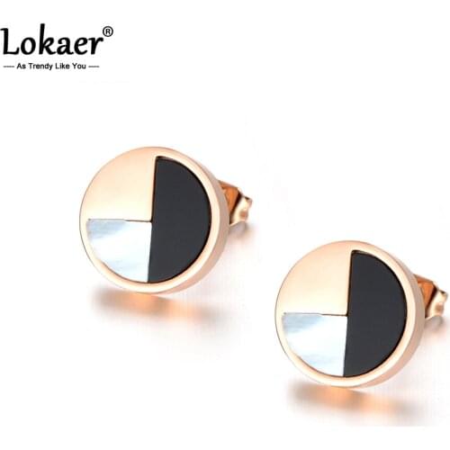 Lokaer Stud Earrings 1/4 Shell 1/2 Acrylic Rose Gold Jewelry For Girls Women boucle d'oreille Stainless Steel Jewelry E18040