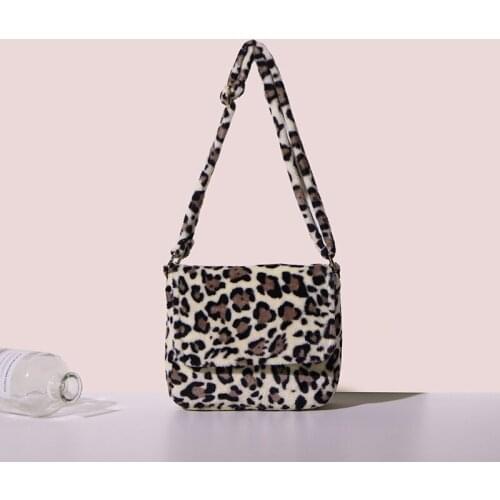 Fashion fur Leopard Messenger Bags for Women Brand Decoration Ladies Party Handbags Purses Luxury Leather Shoulder Hand Bag