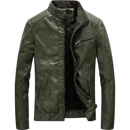 New Spring Mens Leather Jackets Stand Collar Motorcycle Pu Casual Slim Fit Coat Outwear Drop Shipping