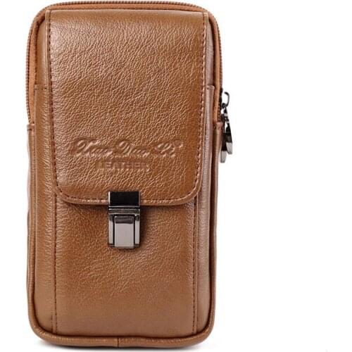 Mens Leather Running Bag 5.5/6-Inch Phone Bag Wear Leather Belt Retro Leather Mobile Phone Running Bag Waist bag