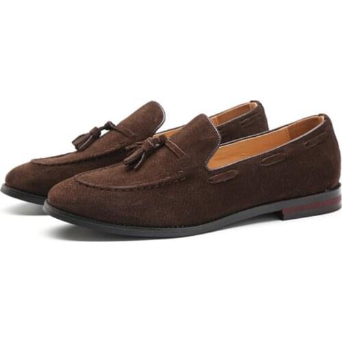 Tassel Mens Suede Loafers Handmade Luxury Breathable Casual Flats Dress Boat Shoes Non-Slip Hard-Wearing