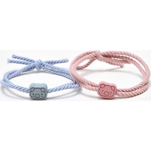 EBEN-EZER 2pcs\Set Cute Pig Head Couple Bracelet Hand Men and Women Gift Friendship Charms Elastic Rope Jewelry