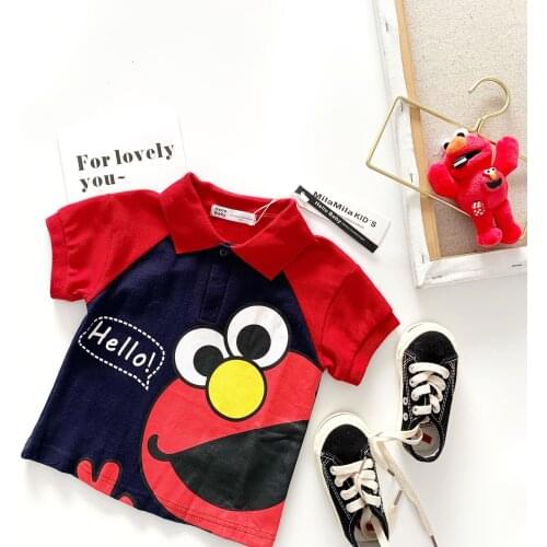 New Summer Clothes New Boys and Girls Childrens Wear Cartoon Short Sleeve Color Lapel T-shirt