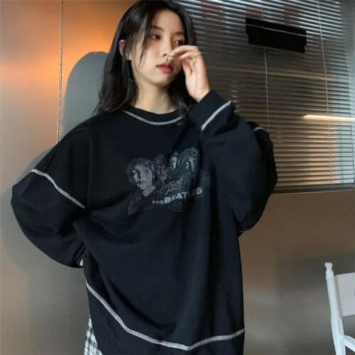 New spring and autumn print girls long-sleeved tops fashion round neck capless hooded female students loose Korean version