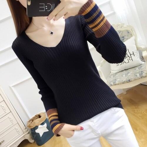 New black V collar knitted bottoming sweater, female slim, long sleeves, Korean version, top 100 jacket, top coat