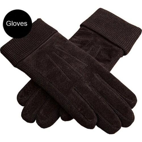 Hot Sale Fashion Guantes Mens Winter Warm Motorcycle Gloves Solid Black Brown Rowan Pigskin Leather Glove Mittens Good Quality