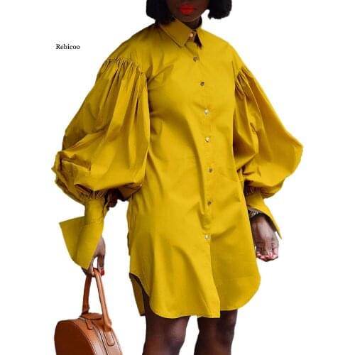 5Xl Women Shirt Dress Button Up Long Big Lantern Sleeves Casual Fashion Summer Female Plus Size Ladies Robes Vestidos New