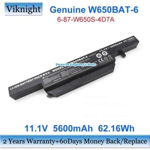 Genuine W650BAT-6 Battery 6-87-W650S-4D7A For CLEVO W650SF W650SJ W650SH 6-87-W650-4D4A 6-87-W650-4E42 11.1V 5600mAh 62.16Wh