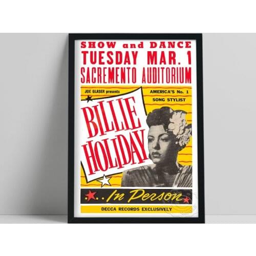 Vintage Music Venue Poster, American Jazz Singer Billy Holiday Art Canvas Painting, Holiday Fans Collect Wall Picture Home Decor