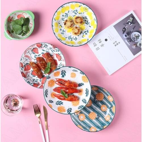 Hand Painted Ceramics Plate Japanese-style Fruit Salad Plate Dining Table Round Dish Restaurant Serving Tray Kitchen Tableware