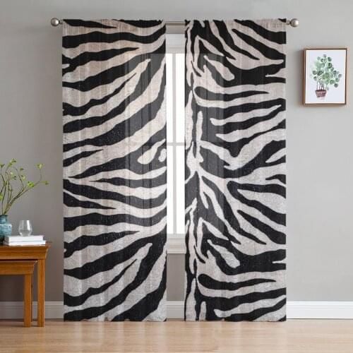 Animal Zebra Fur Texture Pattern Sheer Window Curtains for Living Room Bedroom Modern Tulle Curtains Fabric Drapes
