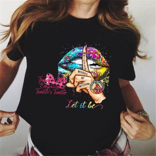 Sexy Leopard Lip Print black Tshirts Women Flowers T Shirt Haut Femme Harajuku Kawaii Clothes Summer Fashion T-Shirt Tops