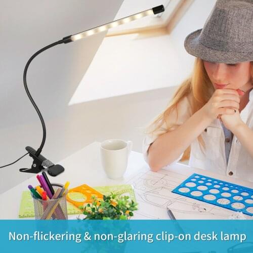 LEDs Clip-on Desk Lamp Dimmable Reading Light 3 Lighting Modes 10 Brightness Levels Table Lamp Flexible for Bed Office Workbench