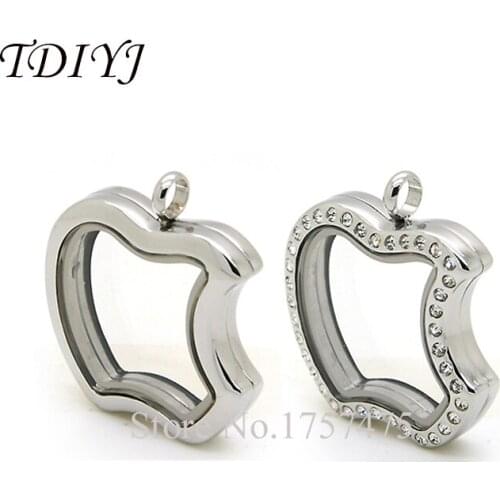 TDIYJ 10pcs High Quality 28*30mm Mixed Apple Crystal Stainless Steel Magnetic Glass Memory Locket as Jewelry Pendants
