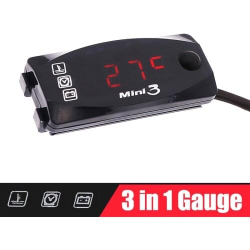Universal Motorcycle Multi-Function Mini 3 Digital Air Temperature Thermometer Voltmeter Time Water Meter Gauge