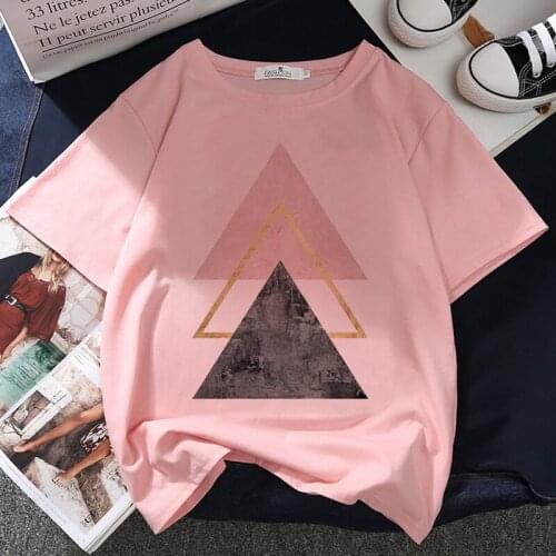 Geometric Triangle Graphic Print T-shirt Women Harajuku Aesthetic Pink Tops Tshirt 2021 Summer Short Sleeve Kpop Female T Shirt