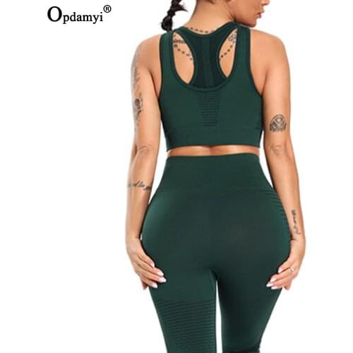 Womens Seamless Fitness Clothes Yoga Set Shockproof Sport Bra And High Waist Leggings Sportswear Female Gym Crop Tops Vest Suit