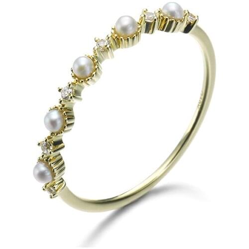 9K Yellow Gold Retro Freshwater Pearls Ring Female White-Collar Temperament All-Match Jewelry