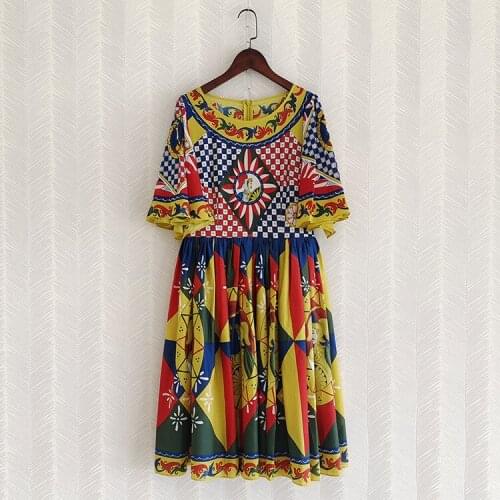 Fall 2021 Runways Italy Style print flare sleeves dress Hot Fashion Womens elegant dress B768