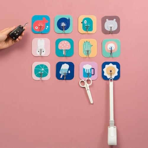 10/15/20 Pcs of cartoon transparent hooks seamless hooks magic glue nail-free bathroom kitchen strong hooks hot sale sticky hook