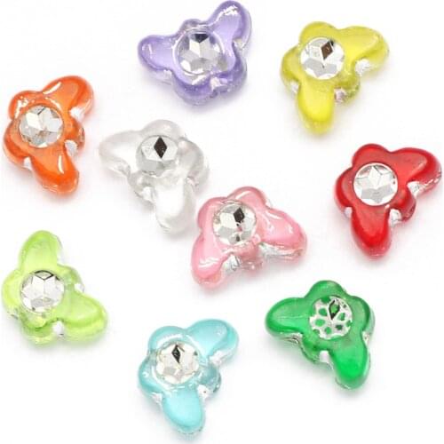 100pcs 6x8mm Mixed Acrylic Butterfly Beads Transparent Silver Plate Loose Spacer Beads For Jewelry Making Diy Bracelet Supplies