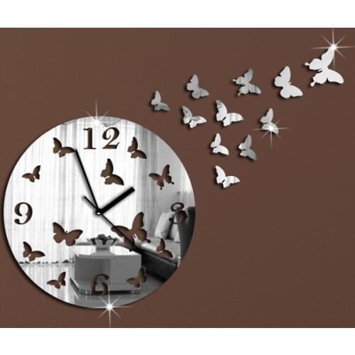 11 Butterflies Sculpture Art Modern Luxury Design DIY 3D Crystal Mirror Wall Clock Wall Sticker Living Room Bedroom Decor