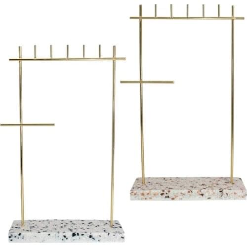 2Pcs Marble Pattern Jewelry Rack Necklace Rack Earring Rack Jewelry Rack Nordic Metal Storage Rack