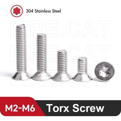 304 Stainless Steel Flat Torx Six-Lobe Head Countersunk Screw M2 M2.5 M3 M4 M5 M6 Fully Threaded Six Lobe Screws Machine Bolt