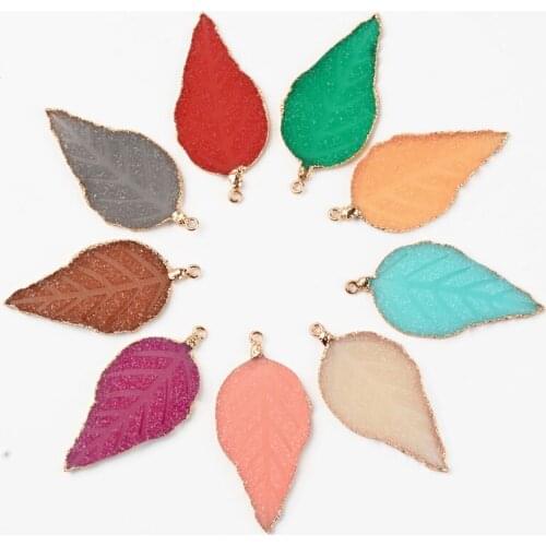 50pcs Leaf Druzy Resin Big Pendants with Iron Findings for Jewelry Making DIY Bracelet Necklace 56~57x27~28x3mm