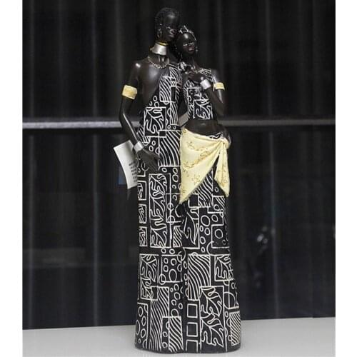 AFRICAN IMPRESSION OF CAMEROON STATUE INUIT COUPLES CHARACTERS ART SCULPTURE CREATIVE RESIN CRAFT DECORATIONS FOR HOME R3415