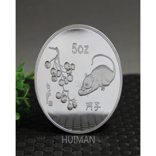 FREE SHIPPING 1996 NEW YEAR OLD SILVER COIN, 5 OUNCES, TWELVE ZODIAC RAT, COMMEMORATIVE COINS, COLLECTIBLES