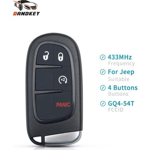 Dandkey Replacement 4A Chip For Jeep Cherokee 2014 2015 2016 2017 Keyless Entry 433MHz GQ4-54T 4 Buttons Smart Remote Car Key