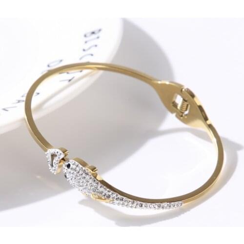 Dolphin Shape Crystal Bangles & Bracelets Spring Clasp Stainless Steel CZ Bracelet For Women Girls Wedding Party Jewelry Gift