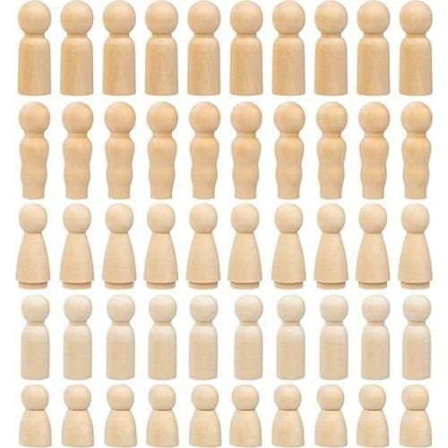 50Pcs/Set Wooden Peg Dolls Wooden Figures for DIY Painting Craft Art Projects
